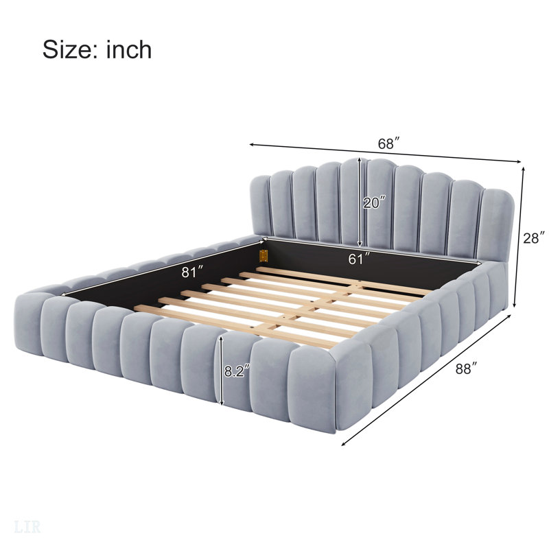 Tête de lit tapissier en velours pour lit double, Bleu clair