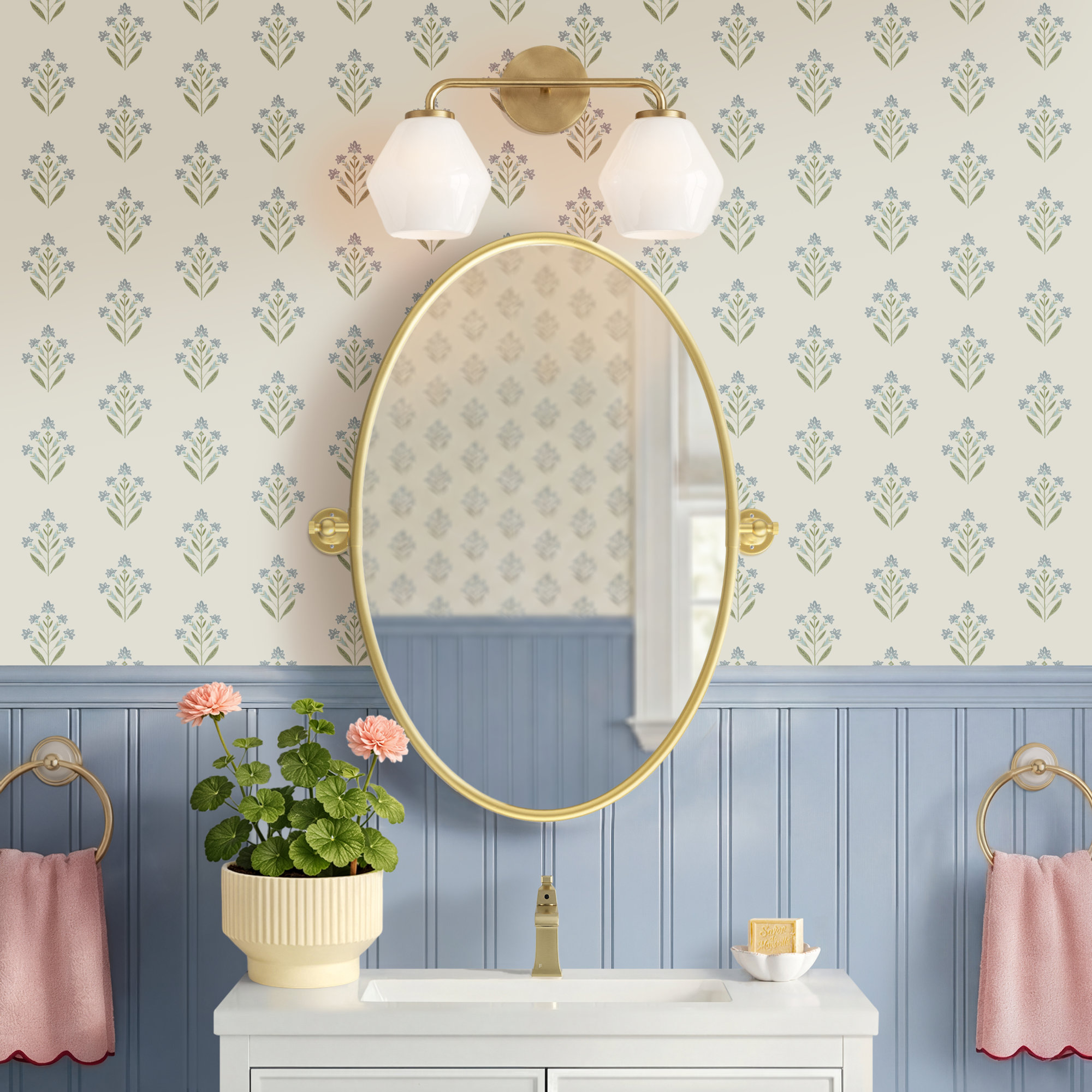 Rooks 2 - Light Dimmable Vanity Light, Satin Brass, White