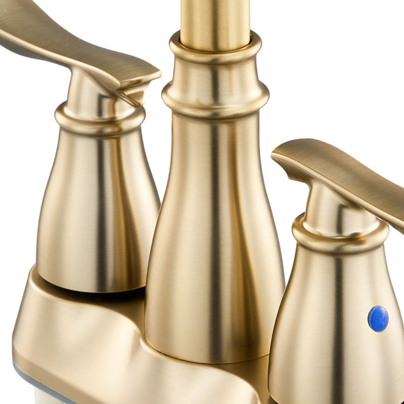 Double Handle Bathroom Sink Faucet with Drainer, Gold