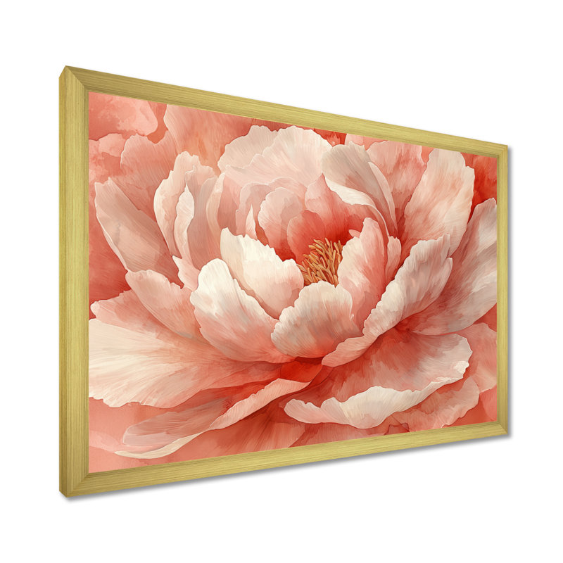Pivoine rose rougissante - pivoines, art mural, H 34 po x l 44 po, Silver Picture Framed
