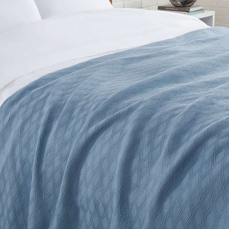Couverture en mélange de coton eucalyptus, Bleu, Très grand
