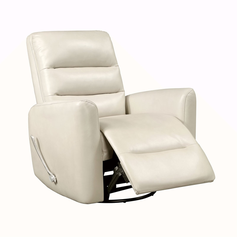Glider Reclining Chair Swivel Motion Gray Breathable Faux Leather Upholstery Luxury Living Room Furniture, Movie Chair, Beige
