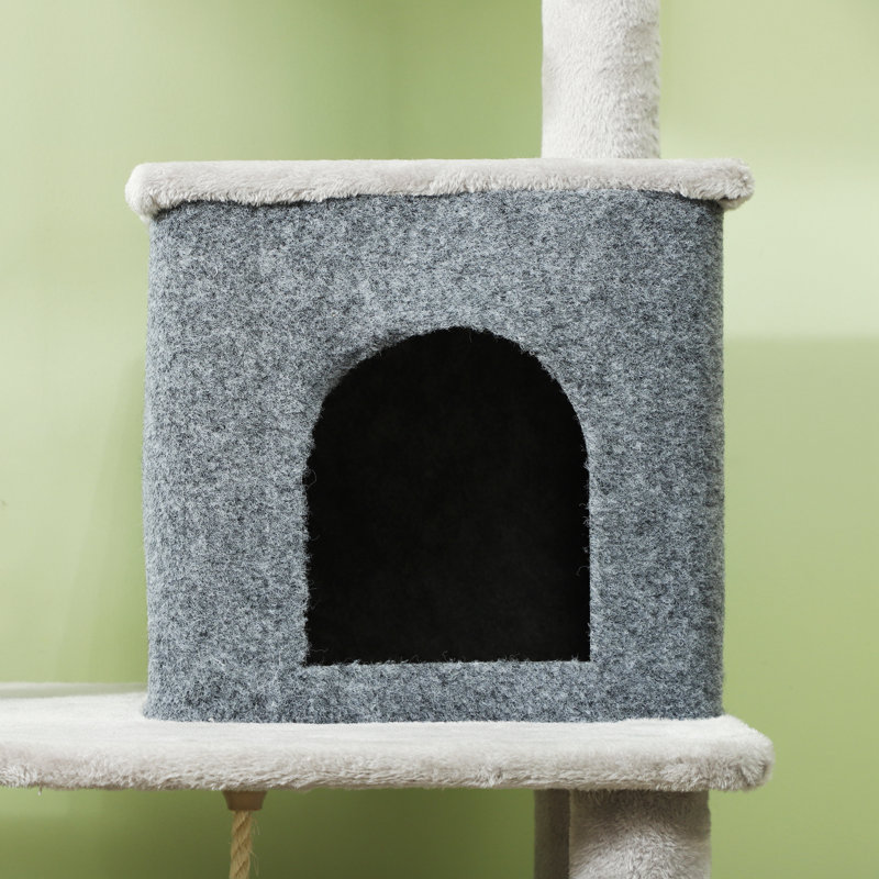 52 Inch Cat Tree with Scratching Posts, Cat Bed, Condo, Light Grey