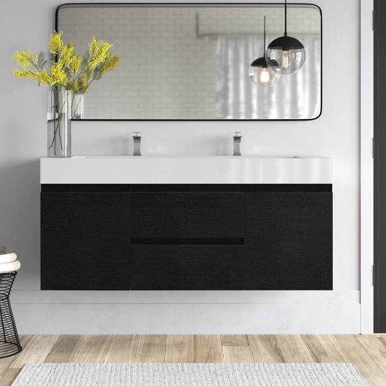 Ronbow Arden 60-inch Eco Friendly Bathroom Double Vanity Set in Black with  Mirror, Quartz Top with White Ceramic Bathroom Sink - Bed Bath & Beyond -  13984314