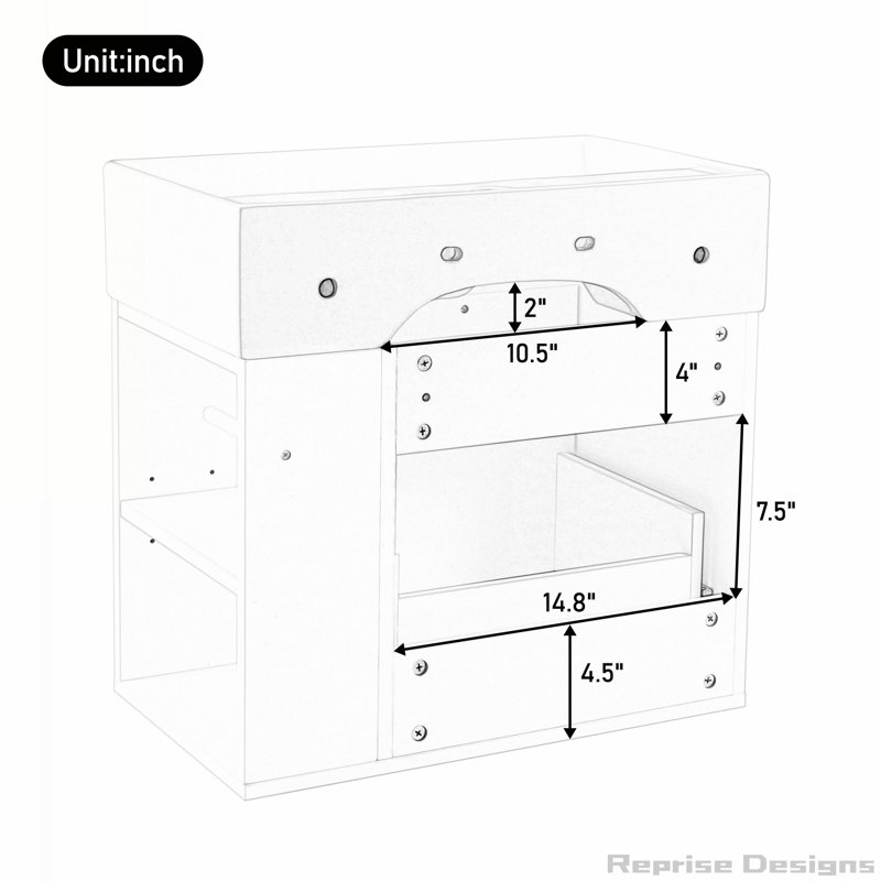 Meuble-lavabo flottant mural de 21,8 po avec lavabo, tiroir, tablette réglable et porte-papier hygiénique, Blanc
