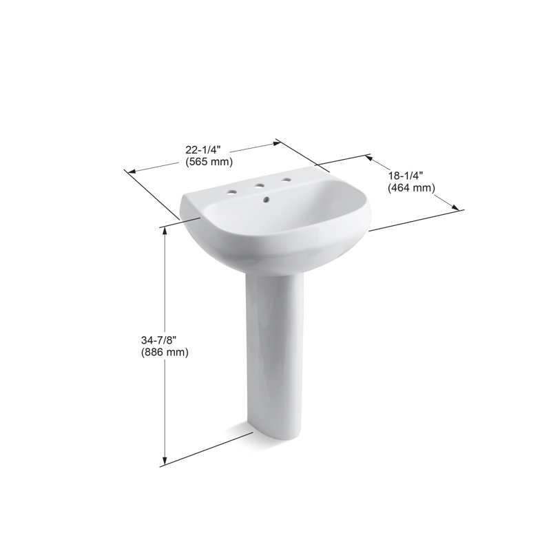 Wellworth Ceramic Pedestal Bathroom Sink with Overflow, White, 4" Centers