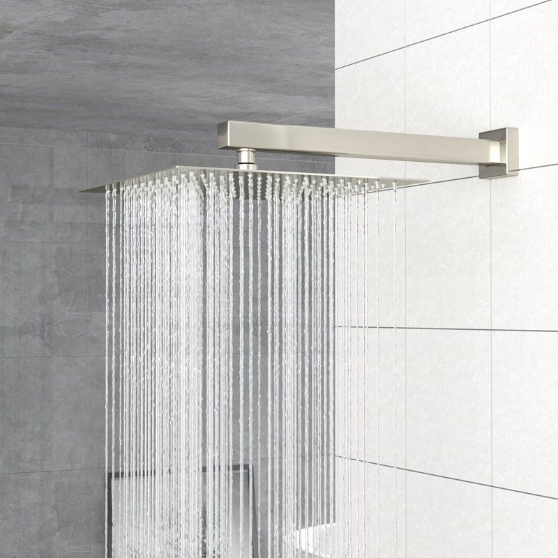 Système de douche carré de 10 po avec deux têtes - Nickel brossé, - soupape équilibrée, pluie et tête de nickel à main - douche murale de 10 po et douchette
