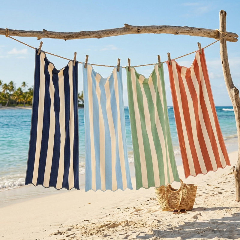 Scalloped Stripe Beach Towel, Green