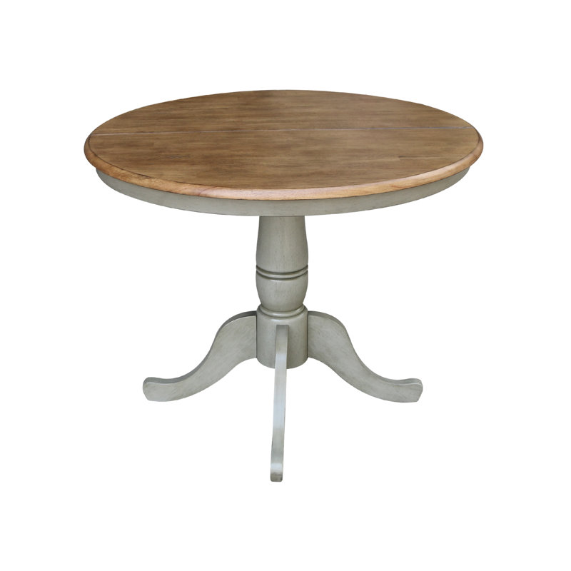 Ingbert Extendable Solid Wood Pedestal Dining Table, Hickory/Stone