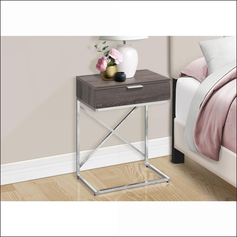 Table basse moderne en stratifié brun avec structure en chrome, plateau spacieux en grain de bois et amp; Tiroir de rangement pour le salon