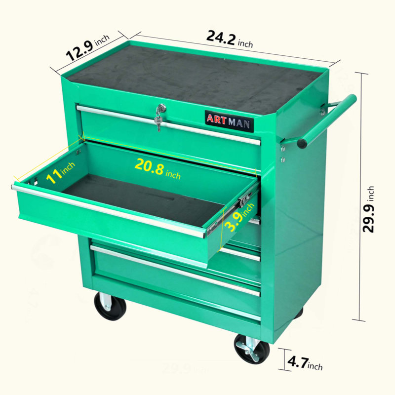 5 Drawer Tool Chest With Locking System And 4 Wheels, Durable And Mobile Garage Storage Solution