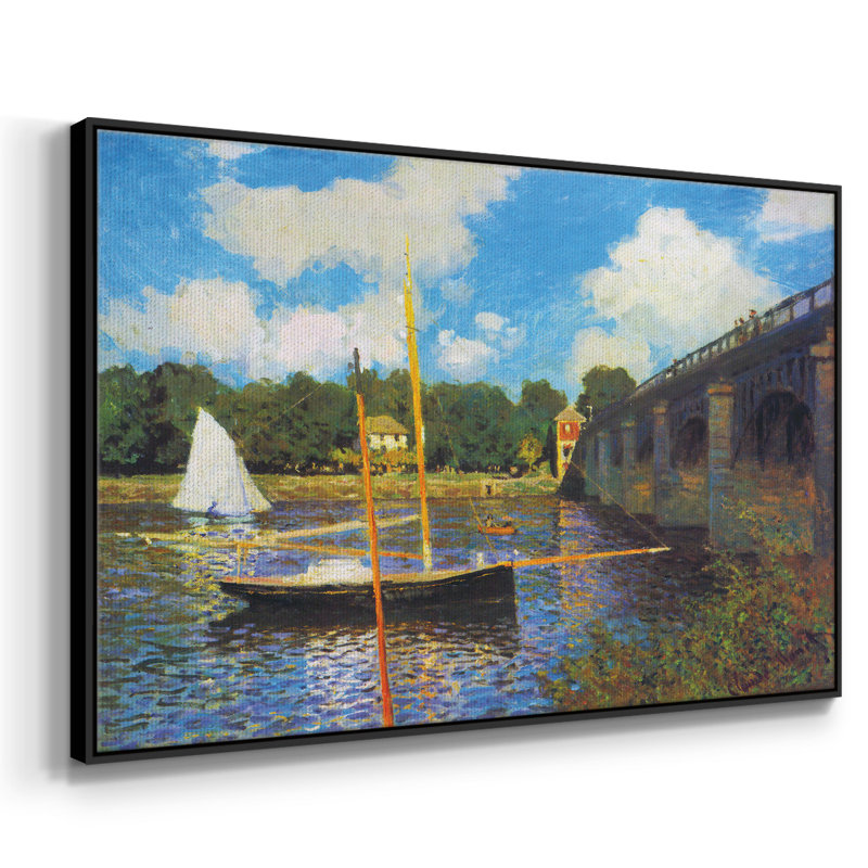 «The Road Bridge, Argenteuil» par Claude Monet - reproduction sur toile flottante, H 25 po x l 37 po x P 2 po, Noir