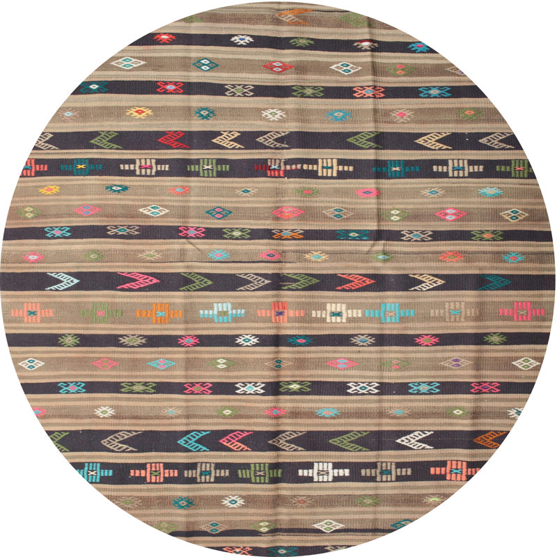 Tapis contemporain vert / gris / brun, Rond 3 pi