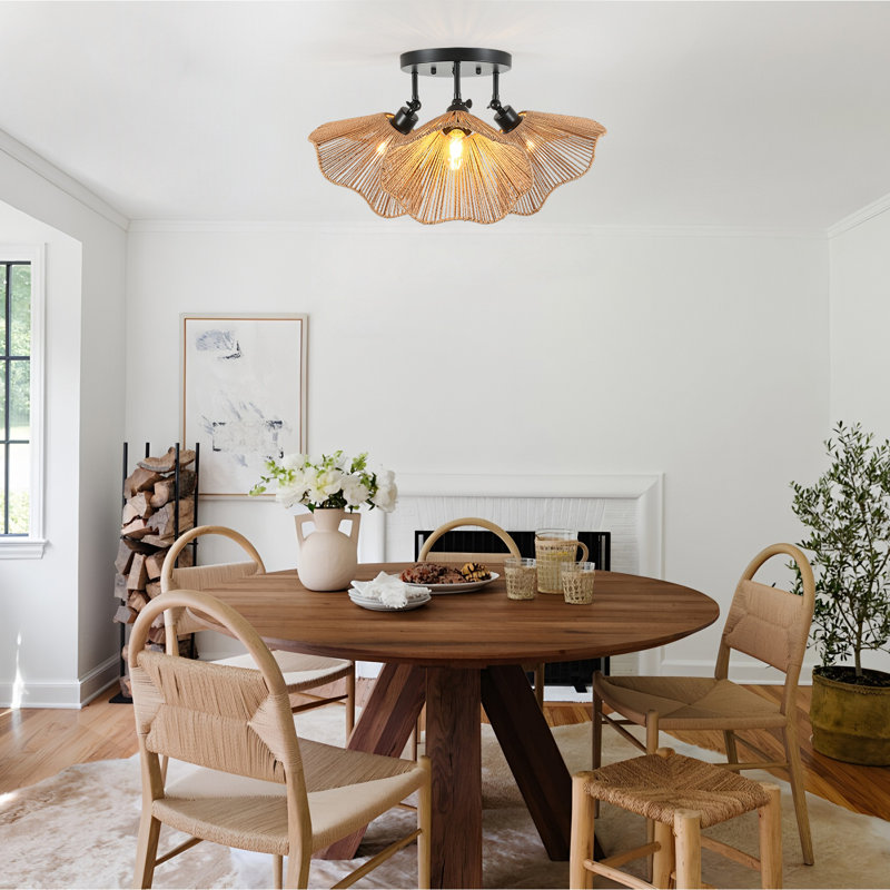 3-Light Boho Rattan Cluster Semi Flush Mount Ceiling Lights For Bedroom Nursery Kitchen Island Entryway Foyer Living Room