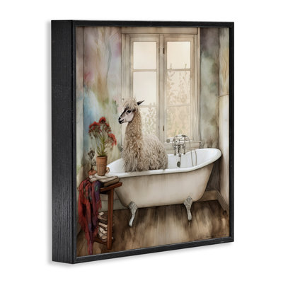 Shaggy Alpaca Bath Time Framed Giclee, design by Sasha