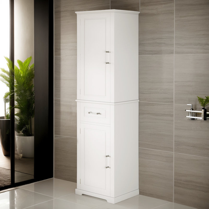Freestanding White Storage Cabinet With Adjustable Shelf