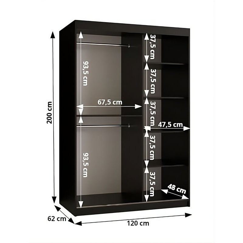 Arryana 2 Door Manufactured Wood Wardrobe, 200cm H x 120cm W x 62cm D
