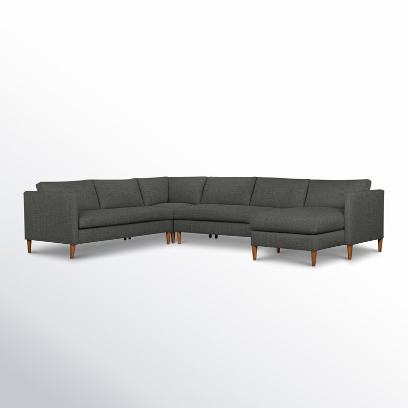 Clifford 4-Piece Upholstered Custom Sectional, Right Hand Facing, Zuma Charcoal Textured Linen