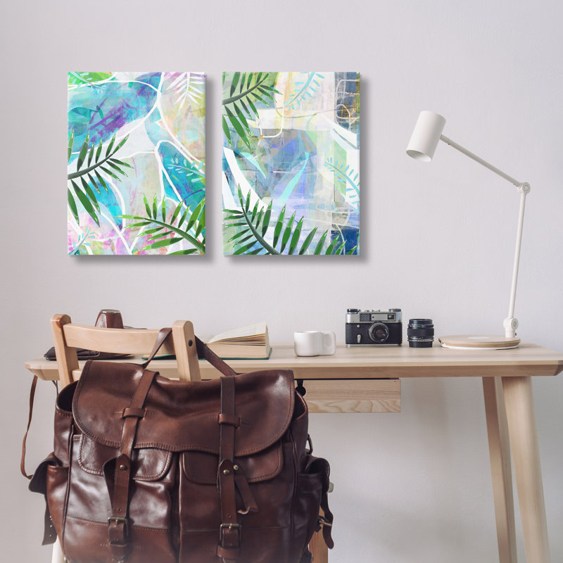 Ensemble de 2 toiles abstraites en forme de palmier pastel abstrait par Lori Dubois, H 48 po x l 32 po