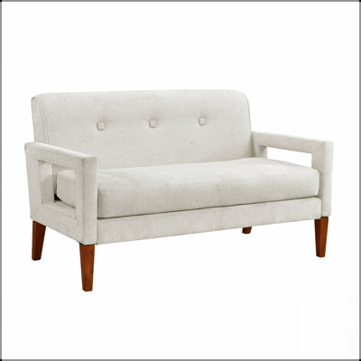 Causeuse de salon moderne avec revêtement en chenille gris, ressorts ensachés et pieds en bois massif pour plus de confort et de style