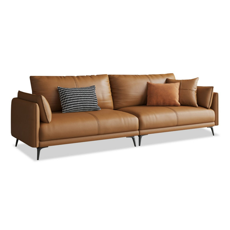 Canapé modulaire orange en cuir véritable, H 33,86 po x l 102,36 po x P 36,22 po