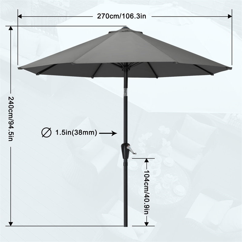 270cm Beach Parasol, Grey