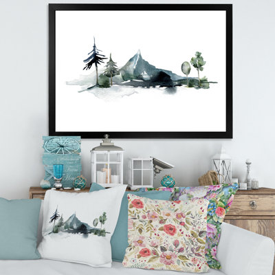 «Minimalistic Winter Mountains and Fir Forest II», peinture sur toile encadrée