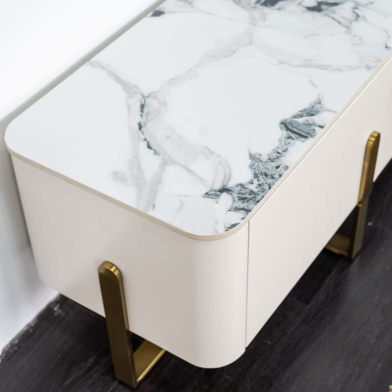 Dessus en porcelaine et meuble télé en acier inoxydable avec 4 portes