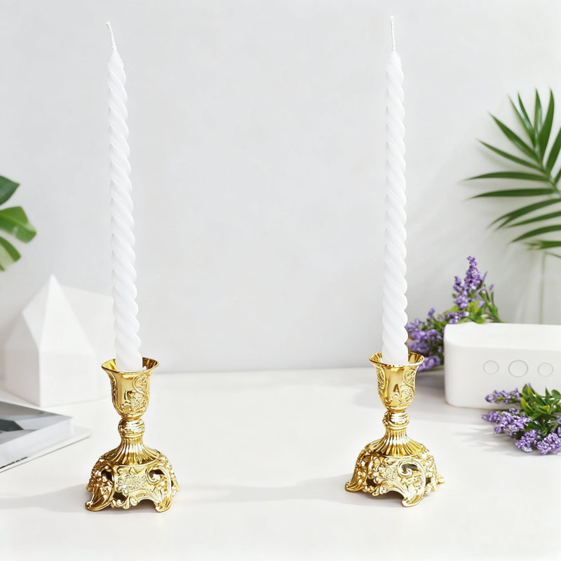Premium Plated Candlestick Holders Set Of 2 With Elegant Engraved Floral Design For Home Decor Wedding And Special Occasions