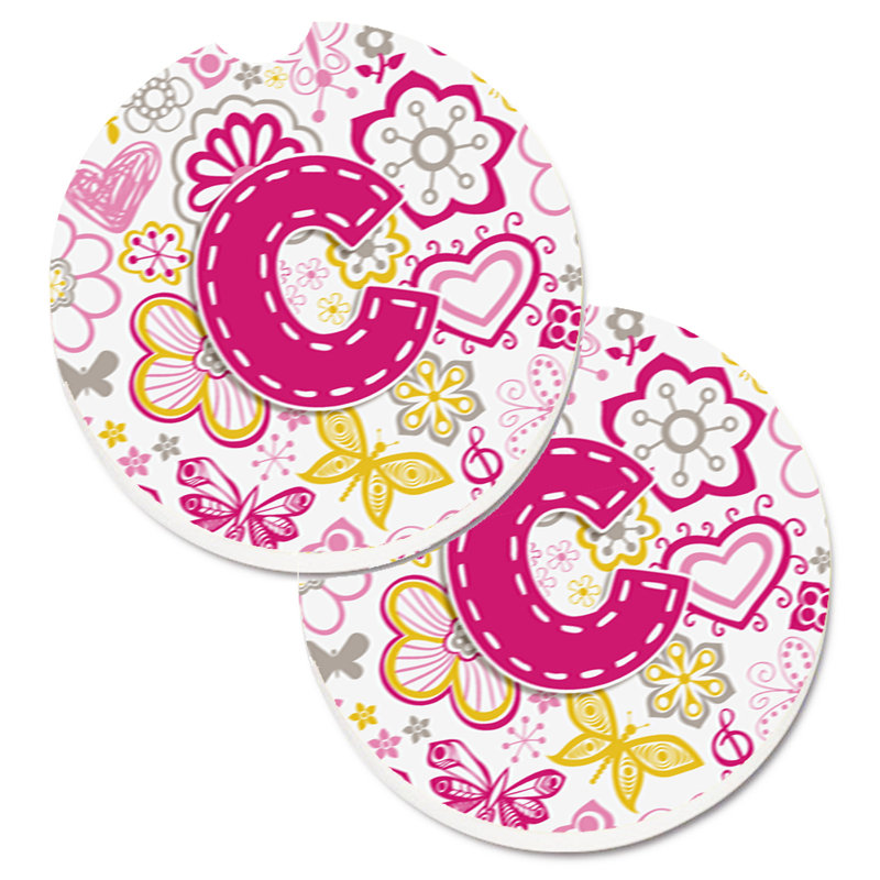 Sous-verre à fleurs et voitures papillons, C, Rose