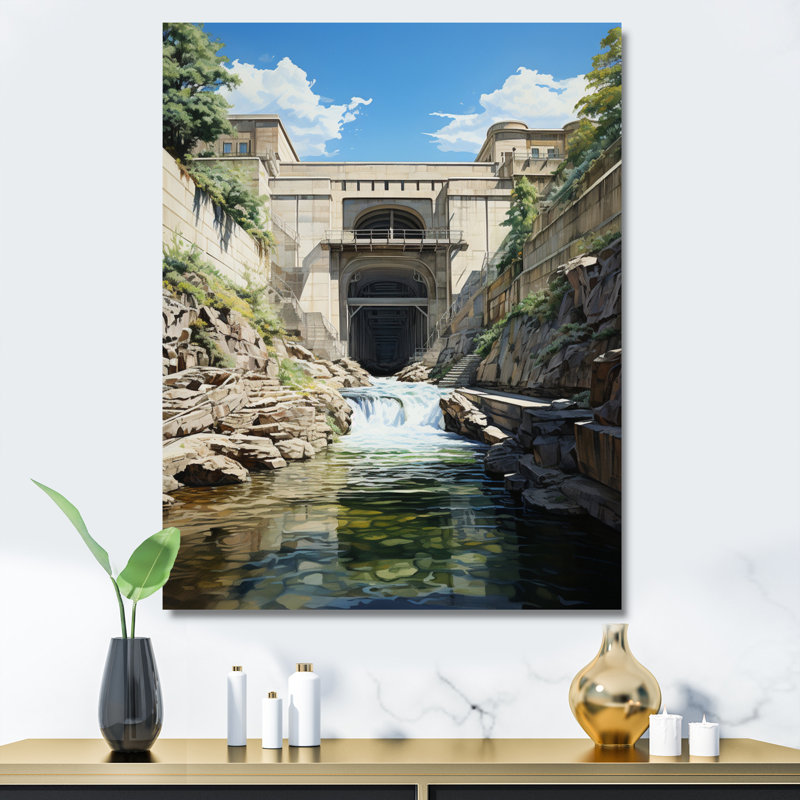 Barrage, structure, symétrie architecturale - décor mural de paysages urbains, Toile tendue, H 32 po x l 24 po x P 1 po