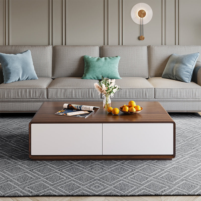 Rectangle Coffee Table Coffee Table, Brown Top/White Base