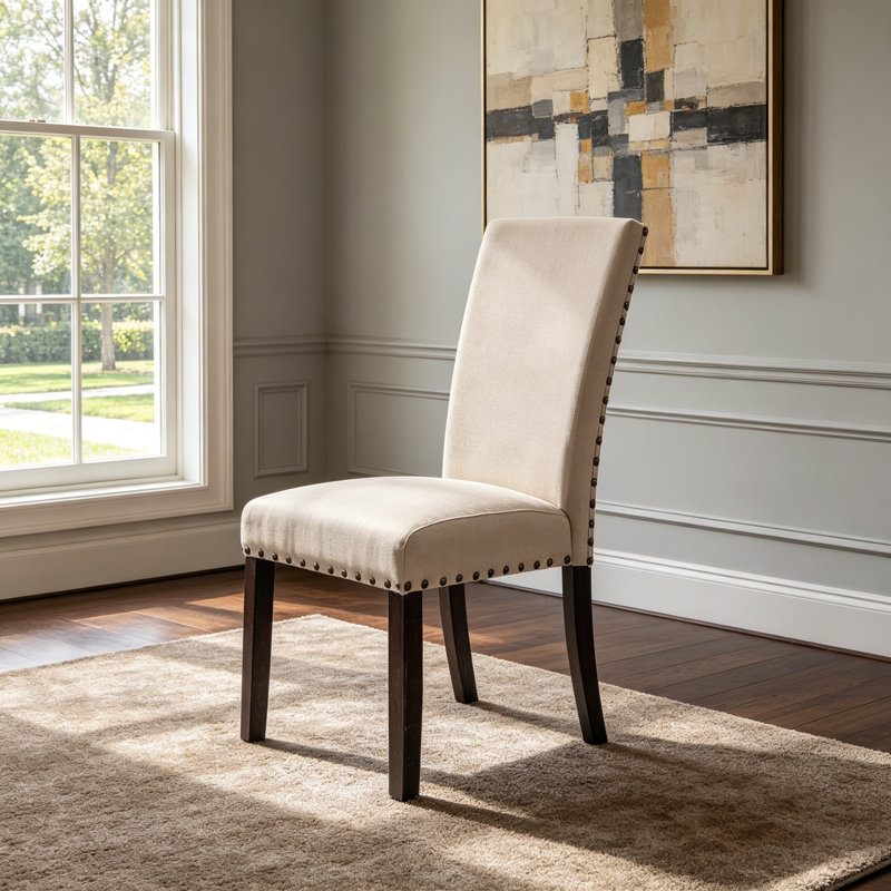Chaise d'appoint en lin et chêne foncé