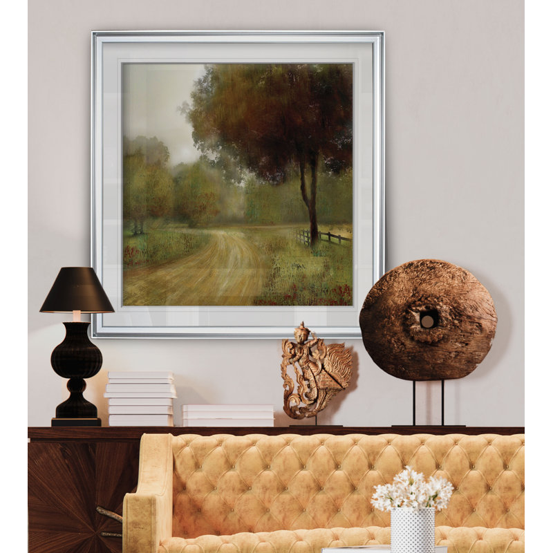 «Country Road», reproduction de peinture à l'huile, H 27 po x l 27 po x P 1,5 po, Encadrement argenté