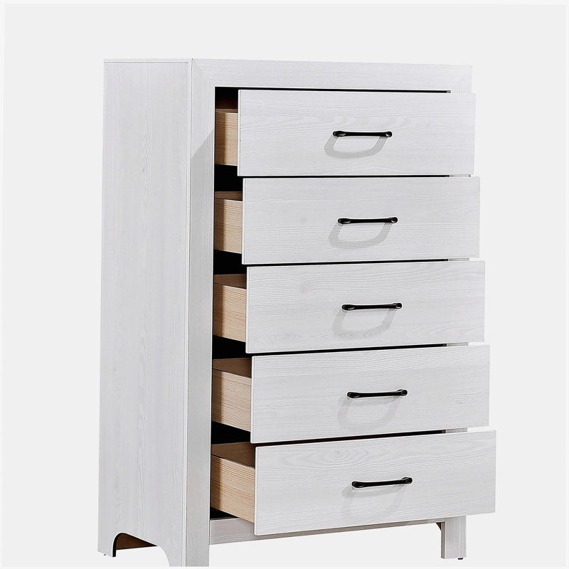 Commode de rangement blanche à 5 tiroirs avec quincaillerie noire 1 pièce
