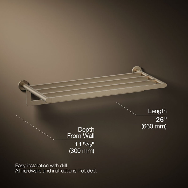 Hotelier Wall Mounted Towel Rack, Brushed Bronze