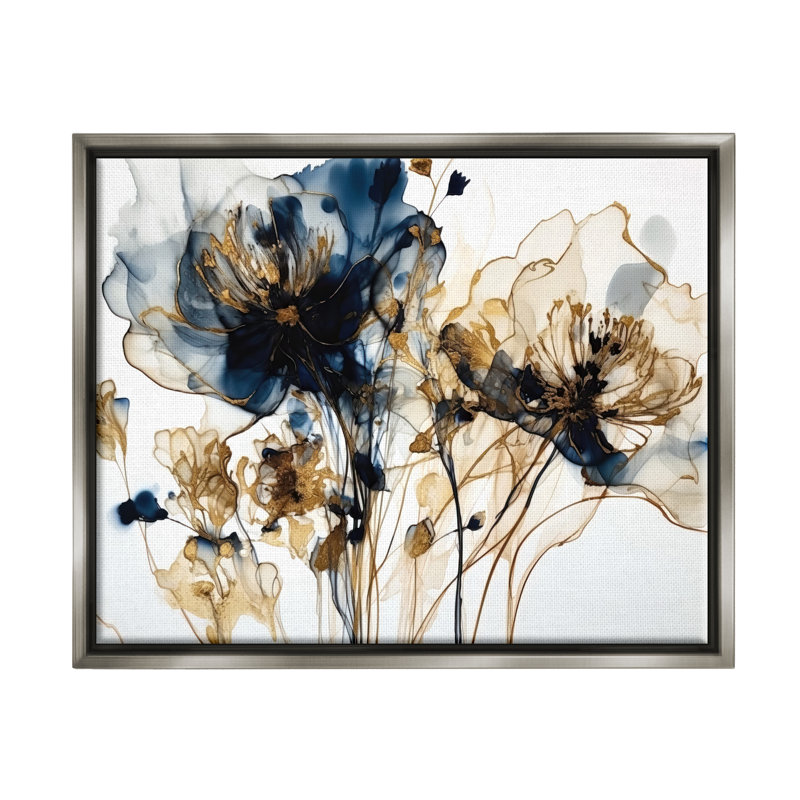 Fleurs abstraites sur fond blanc, impression sur toile, H 25 po x l 31 po x P 1,7 po, Cadre flottant noir