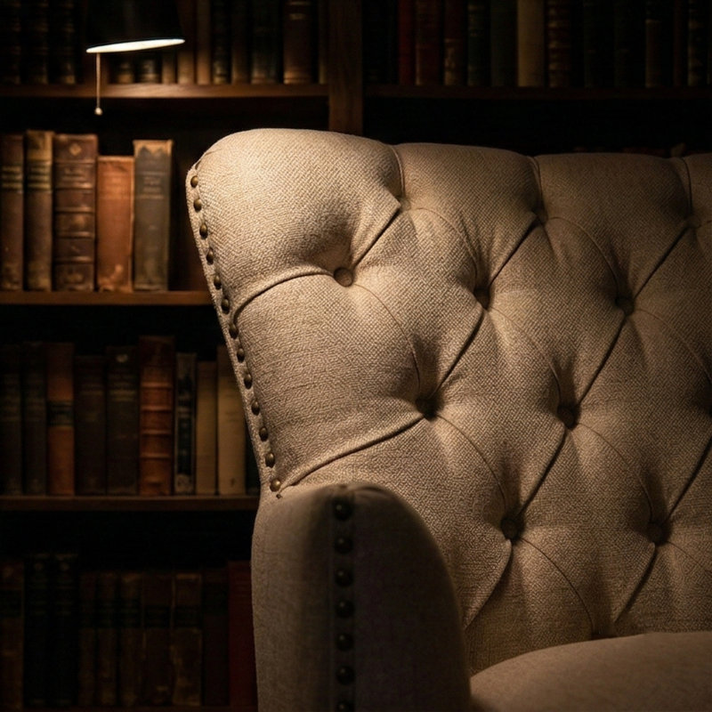 Solid Wood Frame Armchair Wing Chair, Ecru Polyester
