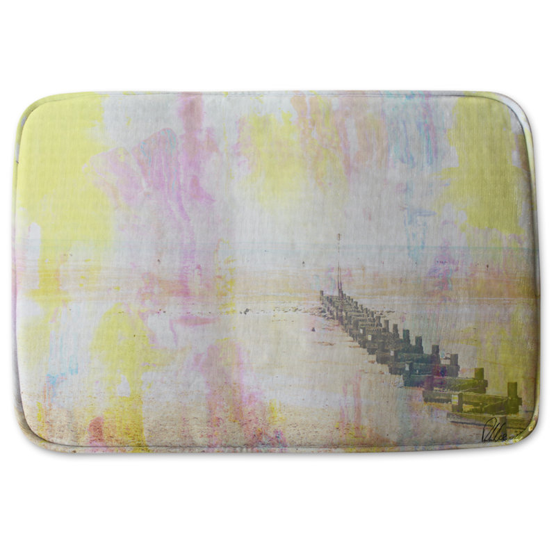 Pelfrey Memory Foam Non-Slip, No Pattern, Yellow, Ocean Pier Abstract