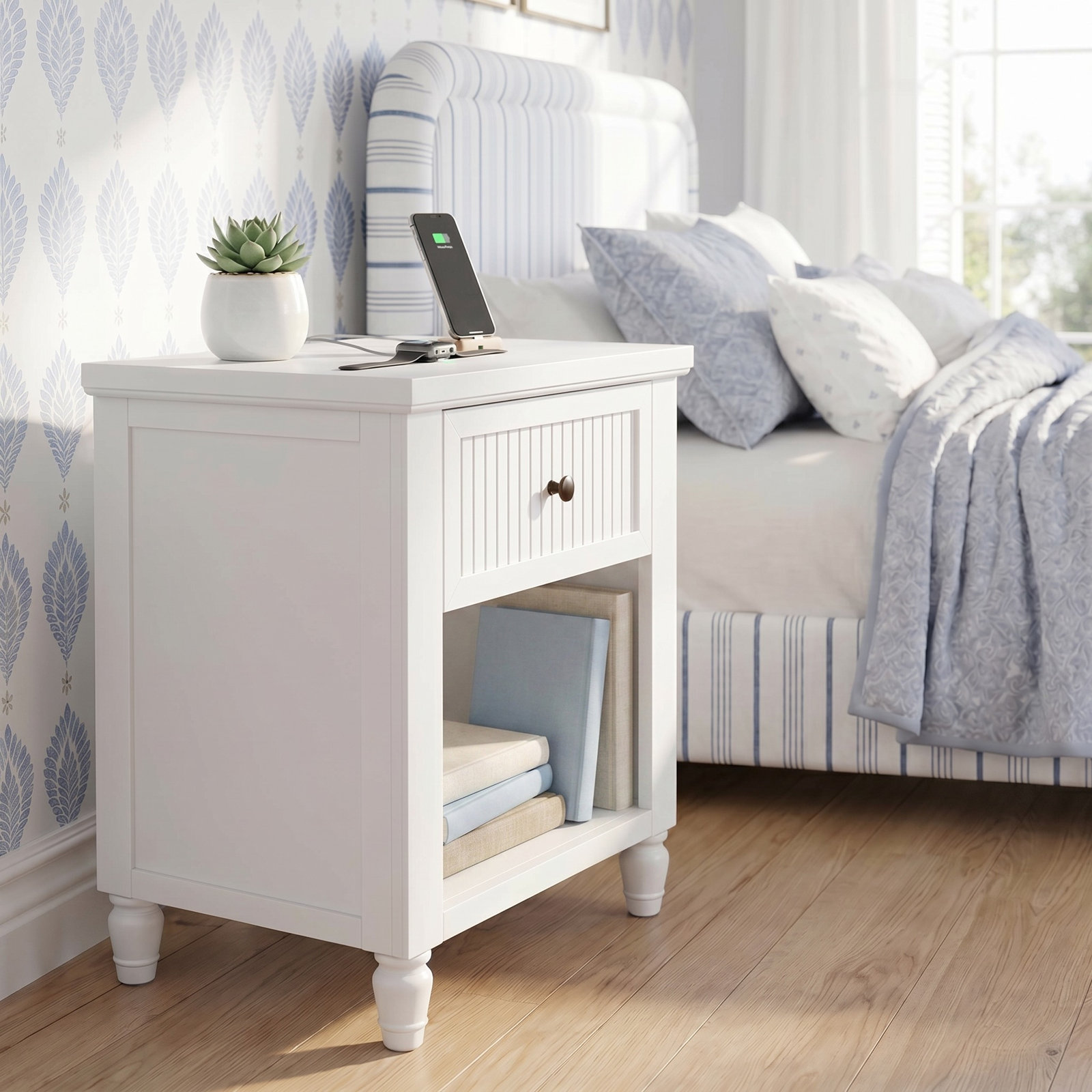 Pearce Acacia Nightstand, White