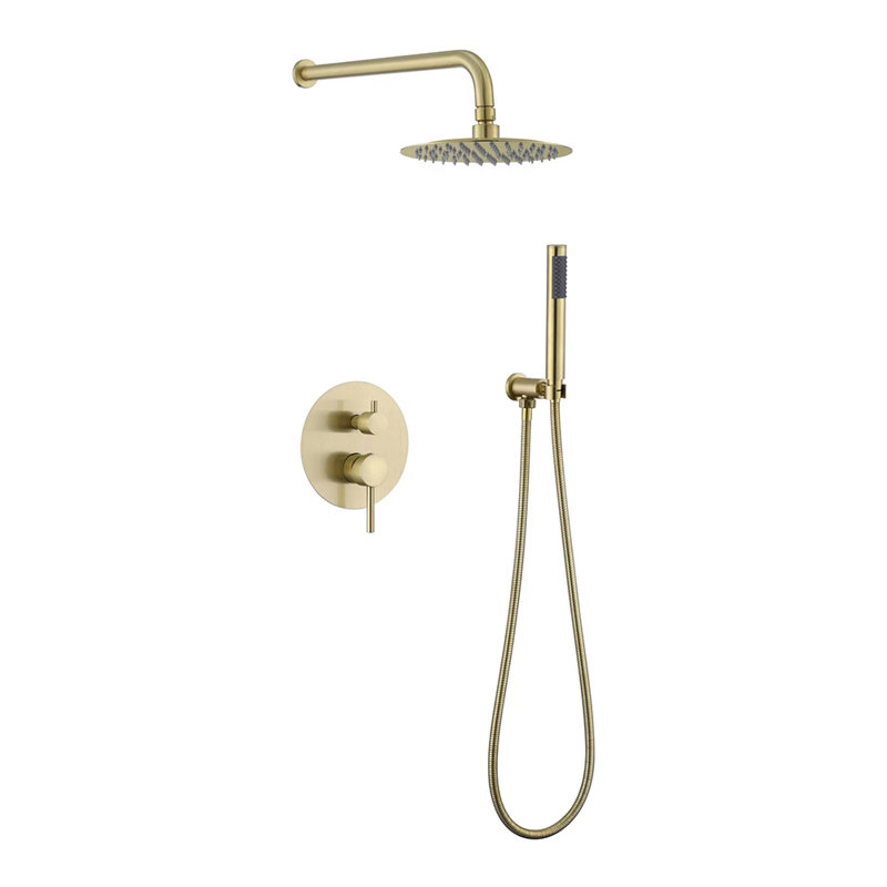 10 Inch Round Wall Mount Shower Faucet System Luxury Rainfall Shower Head with Rough-in Valve, Brushed Gold