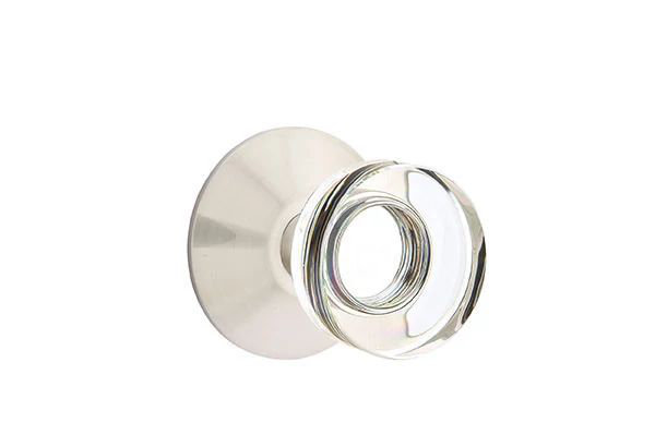 Emtek Privacy Interior Mortise Set w/ Modern Rosette & Modern Disc Glass Knob (RH), Satin Nickel