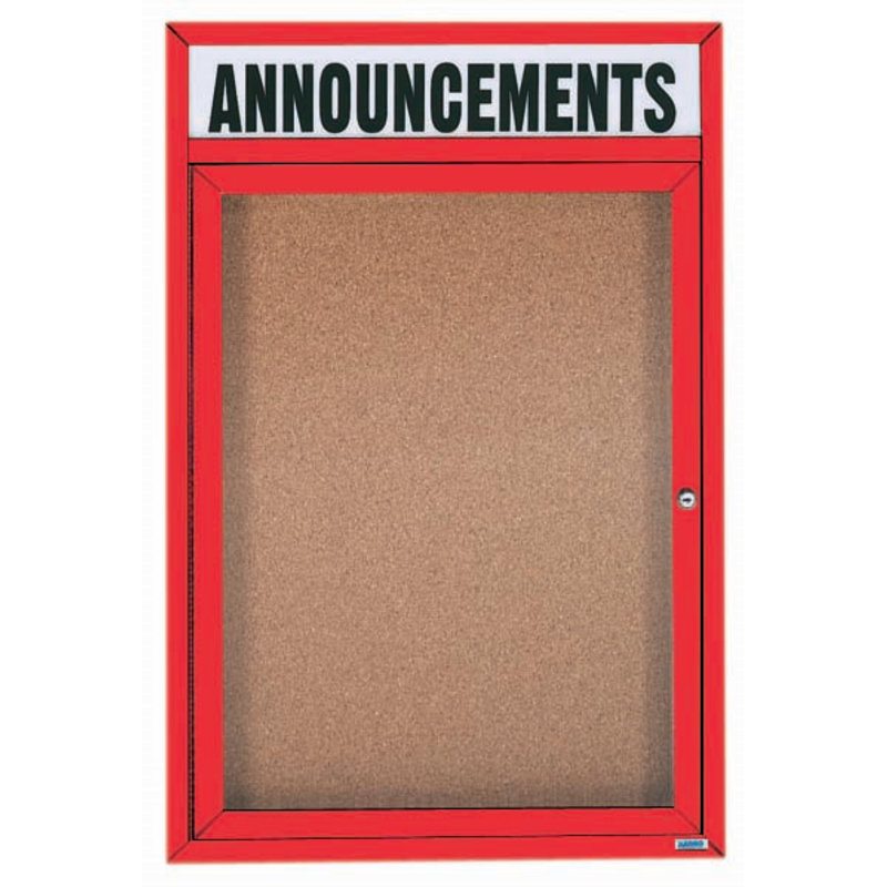Tableau d'affichage mural illuminé et fermé, Rouge thermolaqué, Un, H 24 po x l 18 po