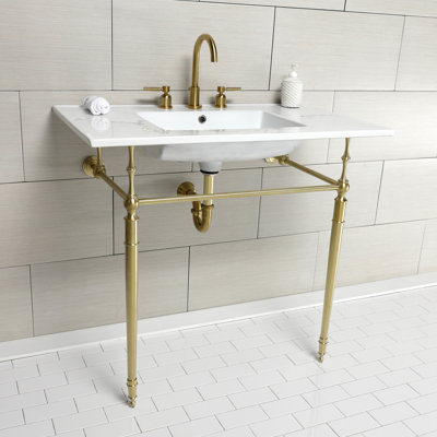 Kingston Brass Edwardian 37-Inch Ceramic Console Sink with Brass Legs