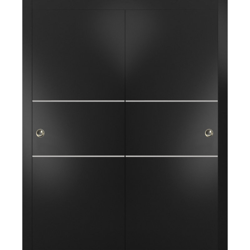 Portes de placard coulissantes à panneaux en bois, 60 po x 84 po, Noir mat