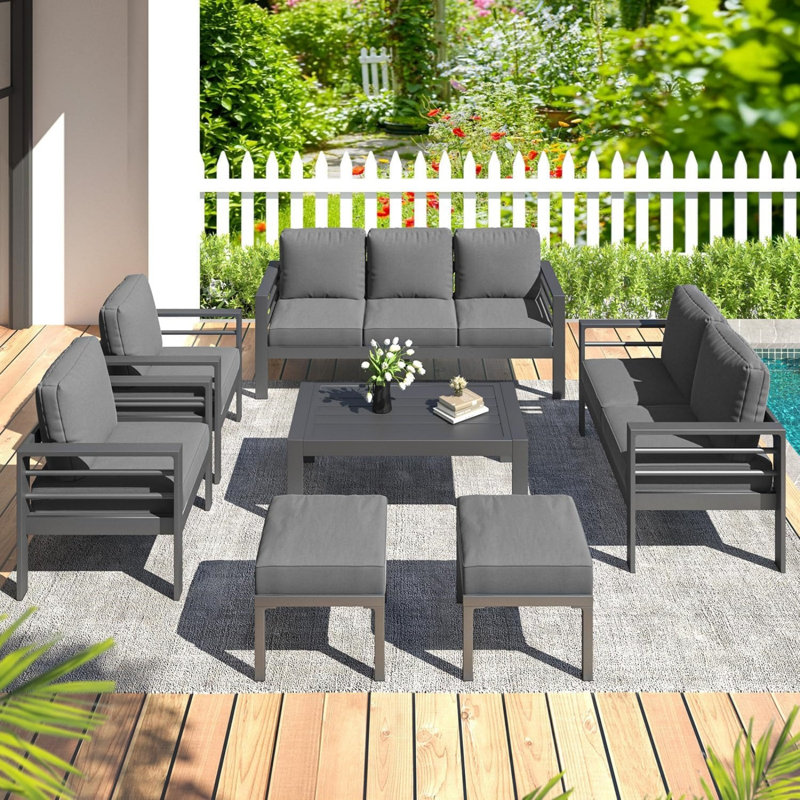 Aluminum Patio Furniture Set With Waterproof Cover, Grey