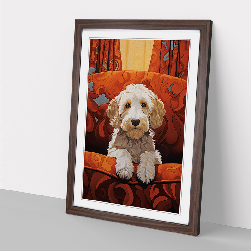 XYZ-FRM-V1223-3974 Labradoodle No.2 - Single Picture Frame Print on Wood, 34cm H x 25cm W x 2cm D, Walnut