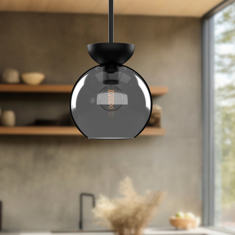 Luminaire suspendu en forme de globe à 1 lumière Arcadia, Noir / fumée