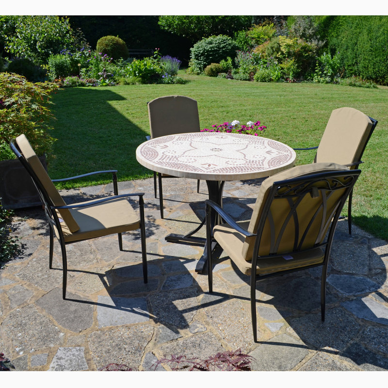 Provence Mosaic Dining Table with 4 ASCOT DELUXE Chairs Garden Set