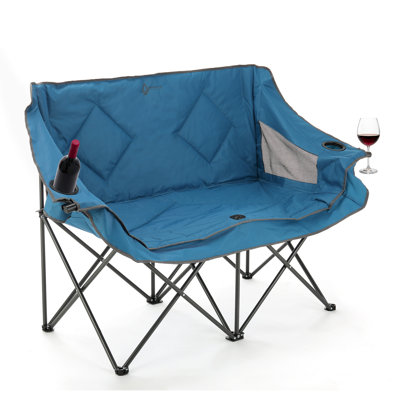 Portable Double Duo Camping Chair Loveseat W/ 2 Cup & Wine Glass Holder, Heavy-Duty Carrying Bag, Padded Seats & Armrests, Supports Up To 500Lbs by ARROWHEAD Outdoor